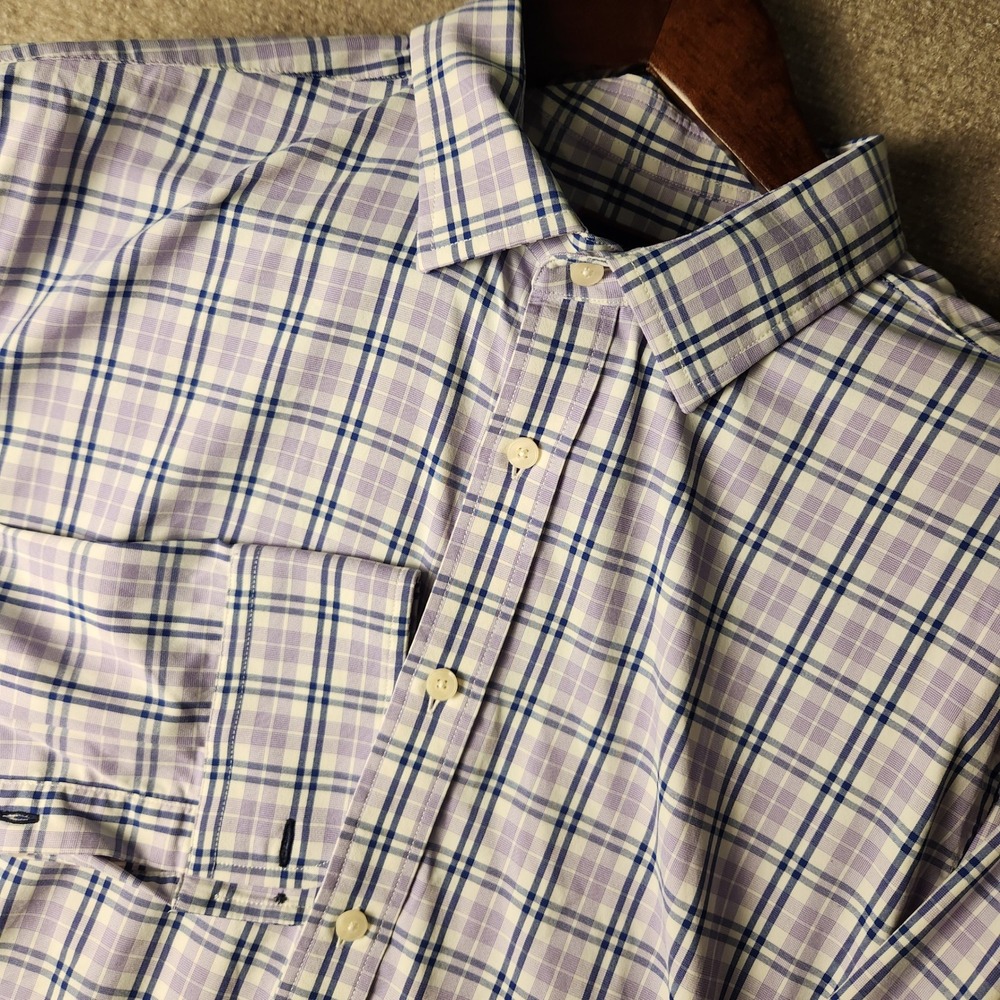 UNTUCKit Button Down Shirt Men XL Purple Blue Plaid Slim Fit Long Sleeve Stretch